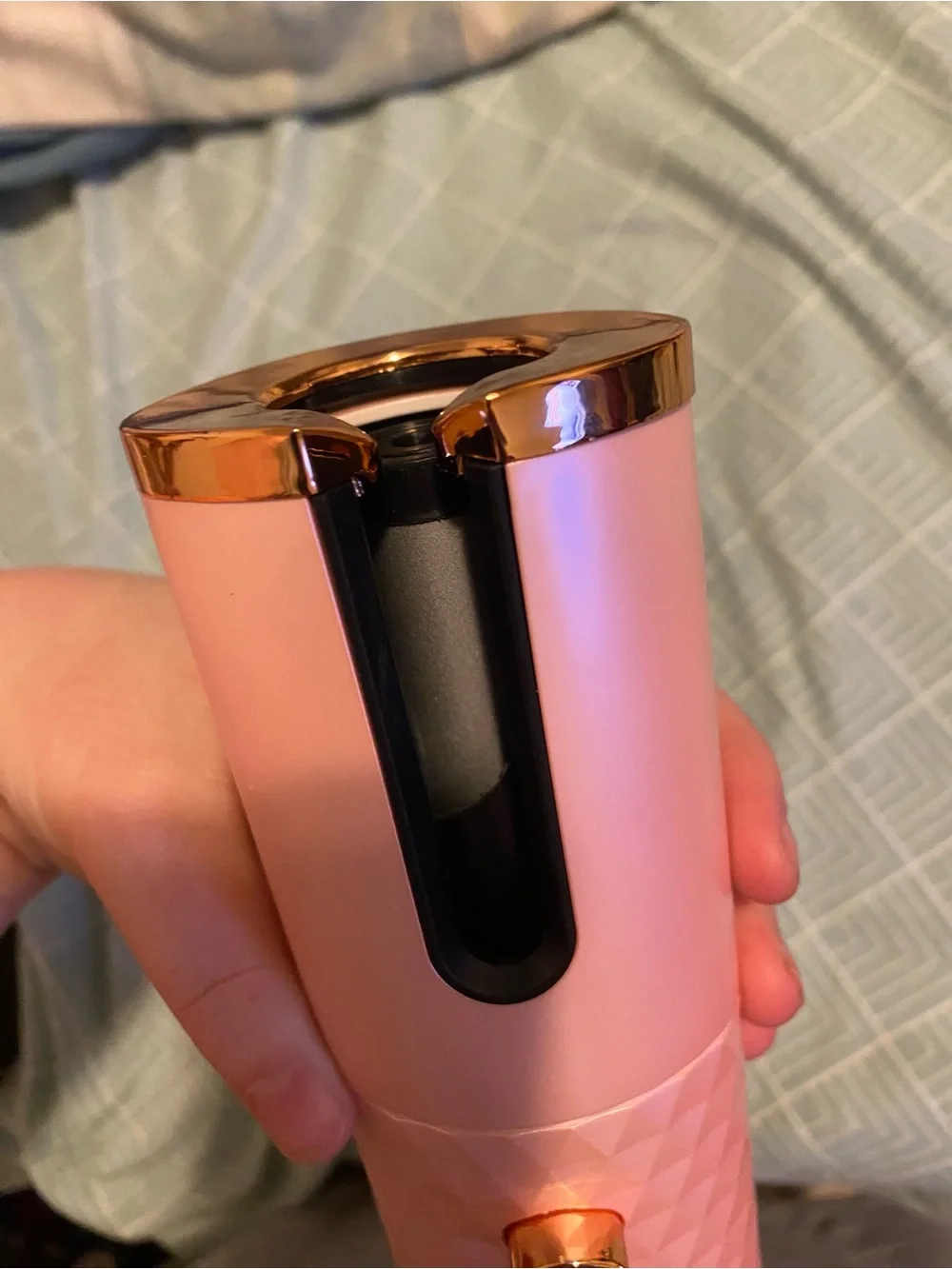 Cordless Pink Automatic Hair Curler with Rose Gold Accents